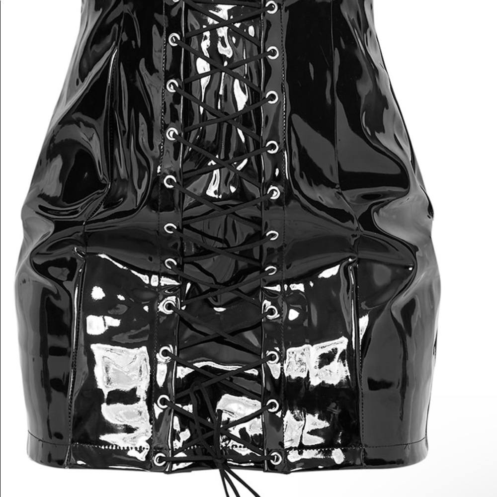 Black Vinyl Lace Up Mini Skirt